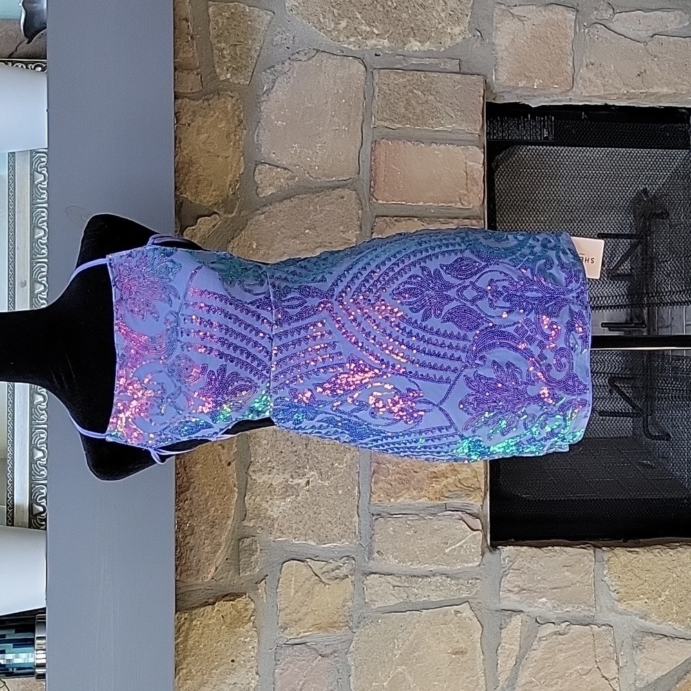 NWT Sheinbae purple embroidered sequin part dress, size 4
